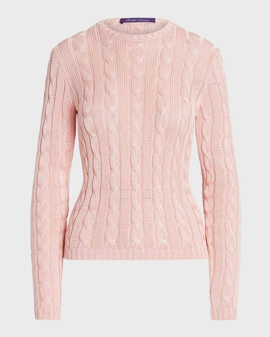 Image 2 of 5: Cable High-Shine Silk Sweater, Pink