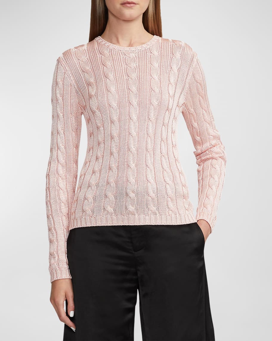 Image 1 of 5: Cable High-Shine Silk Sweater, Pink
