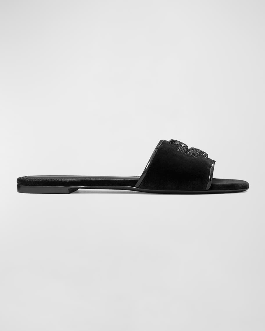 Tory Burch Eleanor Pave Medallion Flat Slide Sandals | Neiman Marcus