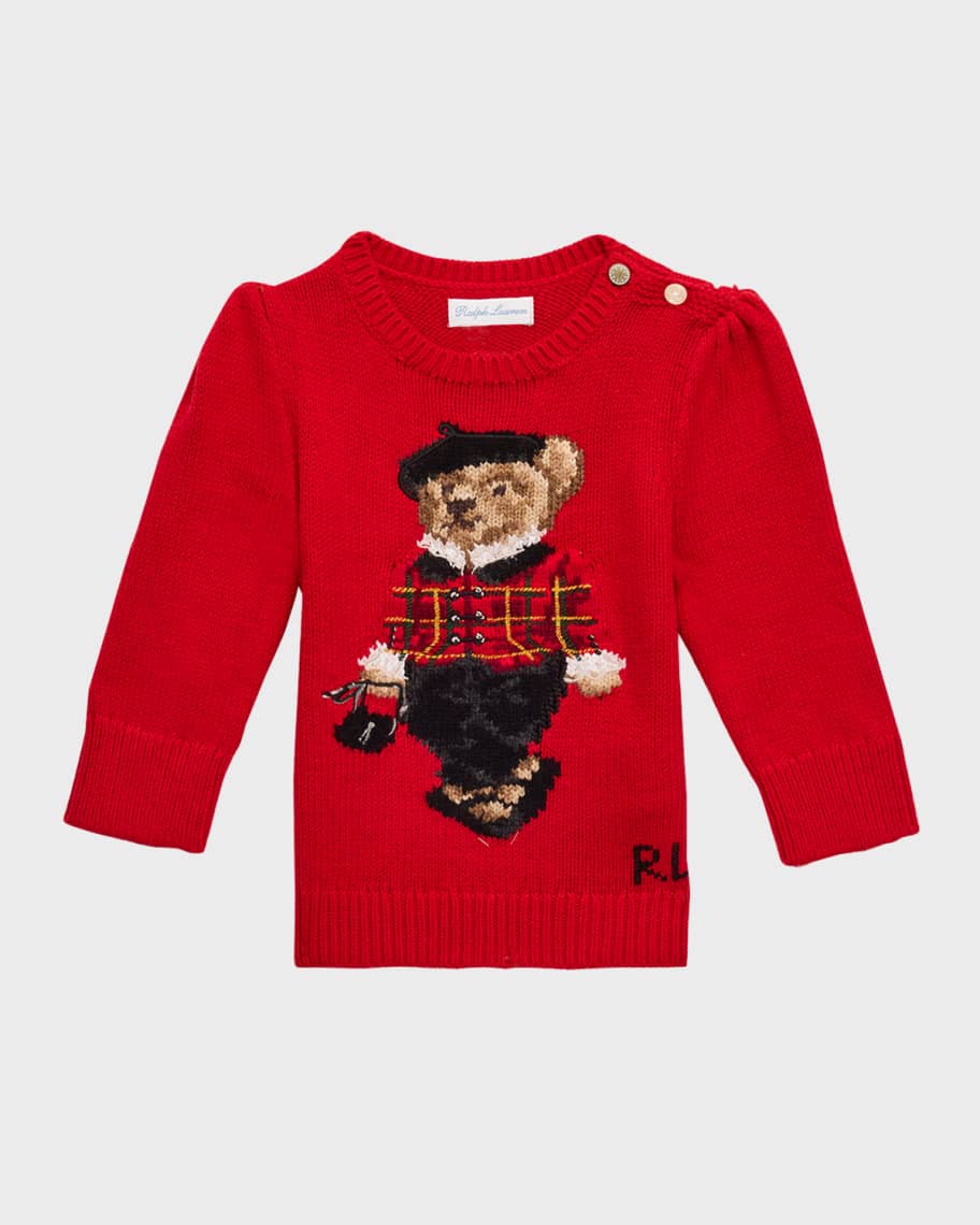 Image 1 of 5: Girl's Polo Bear Parisian-Inspired Intarsia Sweater, Size 3M-24M