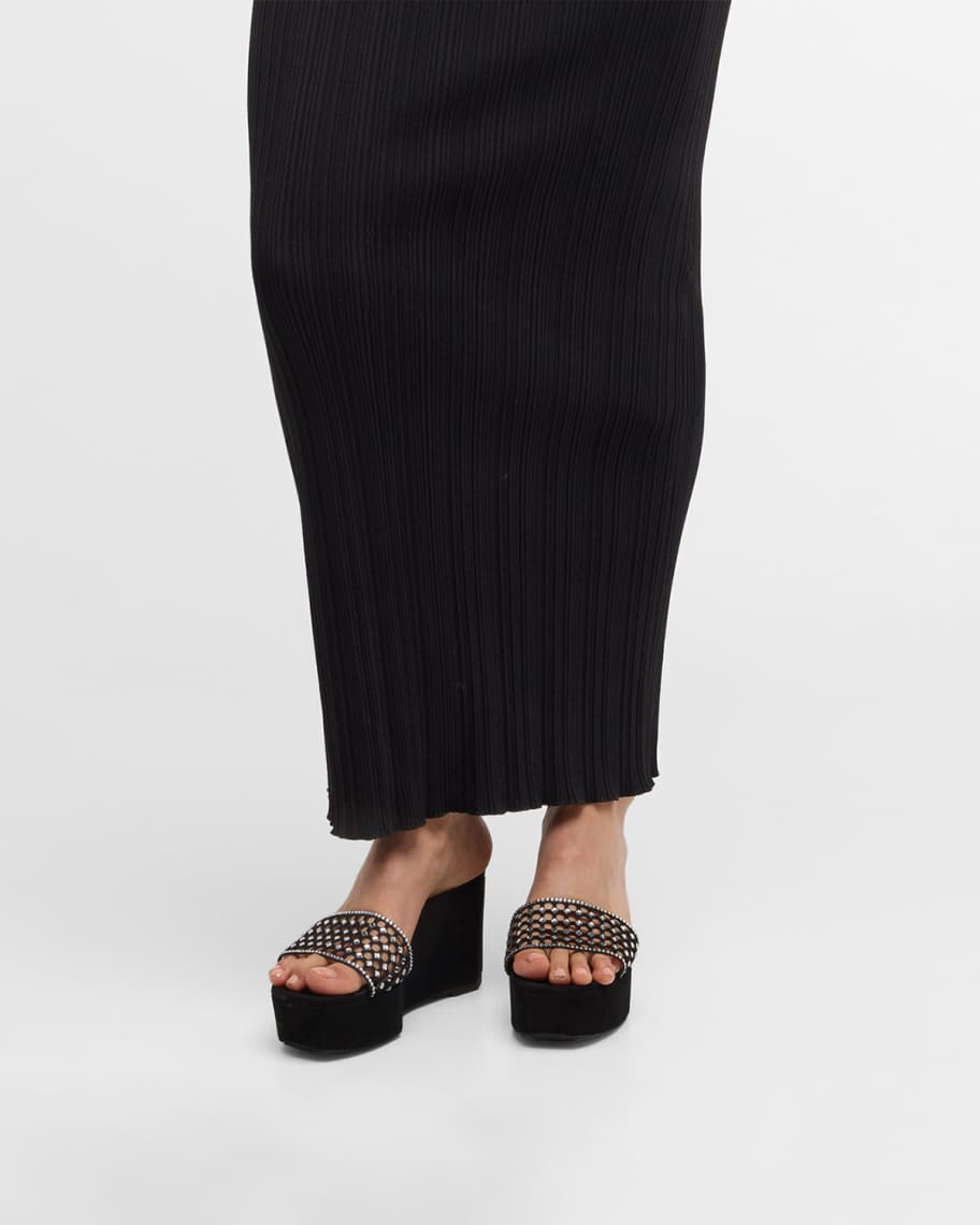 Image 2 of 6: Crystal Net Wedge Platform Sandals