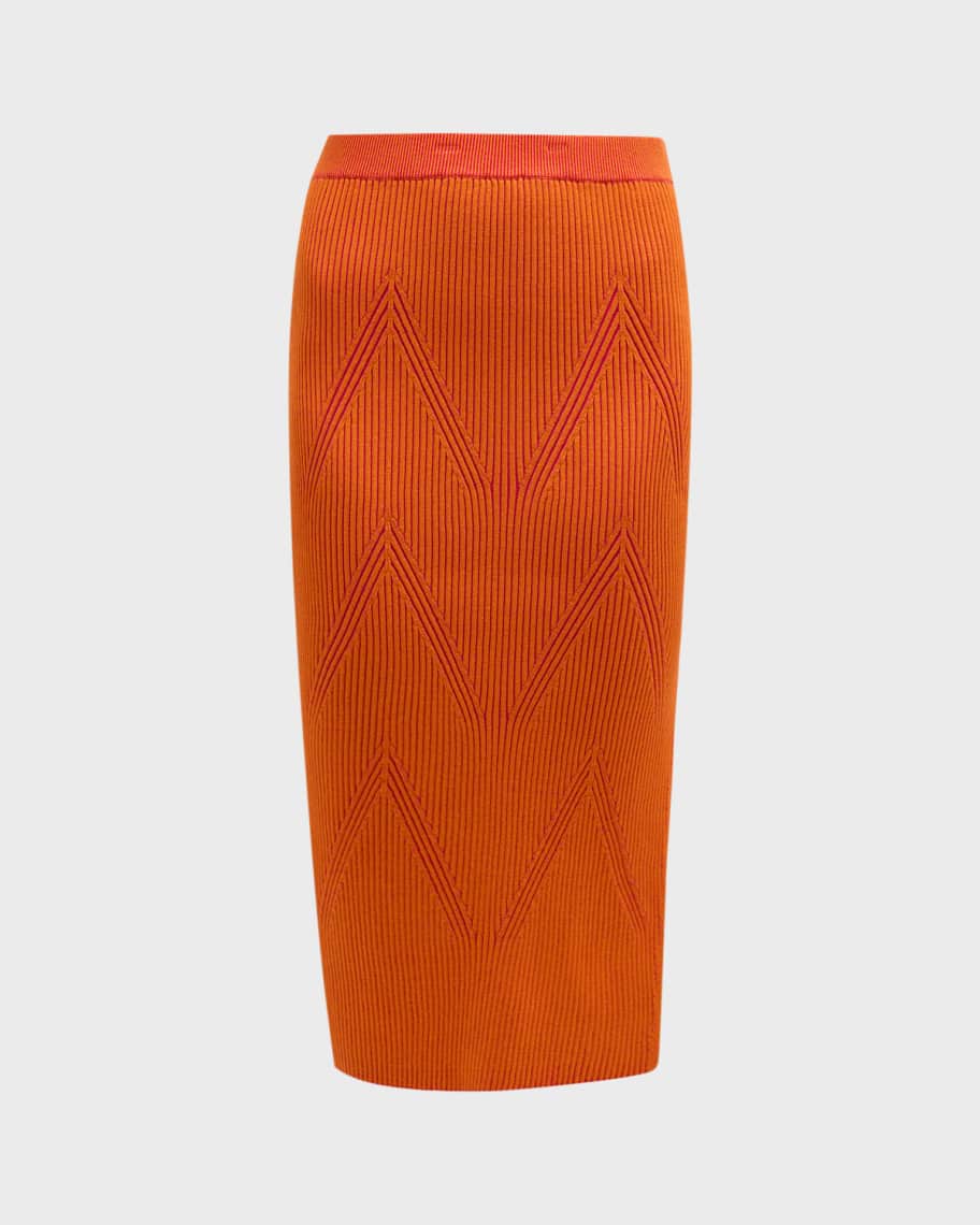 Image 1 of 6: Ribbed Knit Midi Pencil Skirt