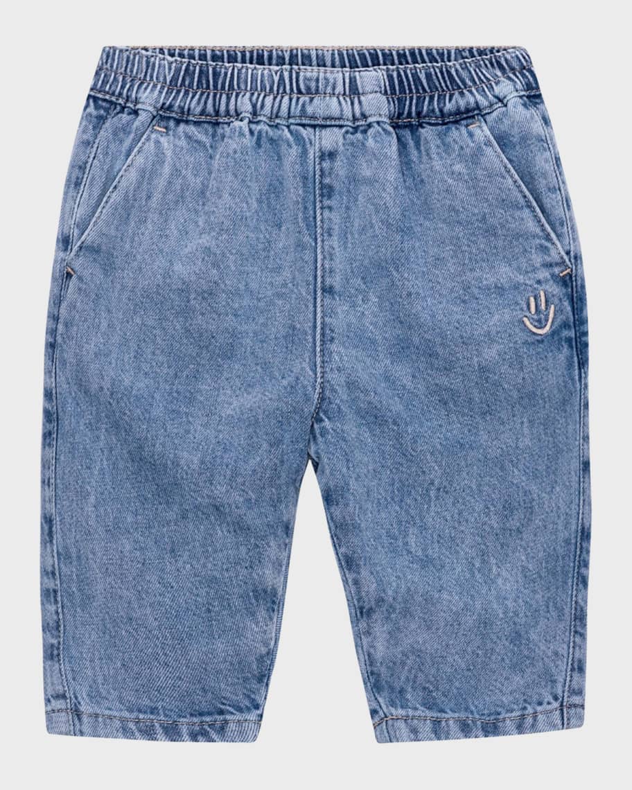 Image 1 of 2: Kid's Sois Embroidered Happy Face Denim Pants, Size 6M-2