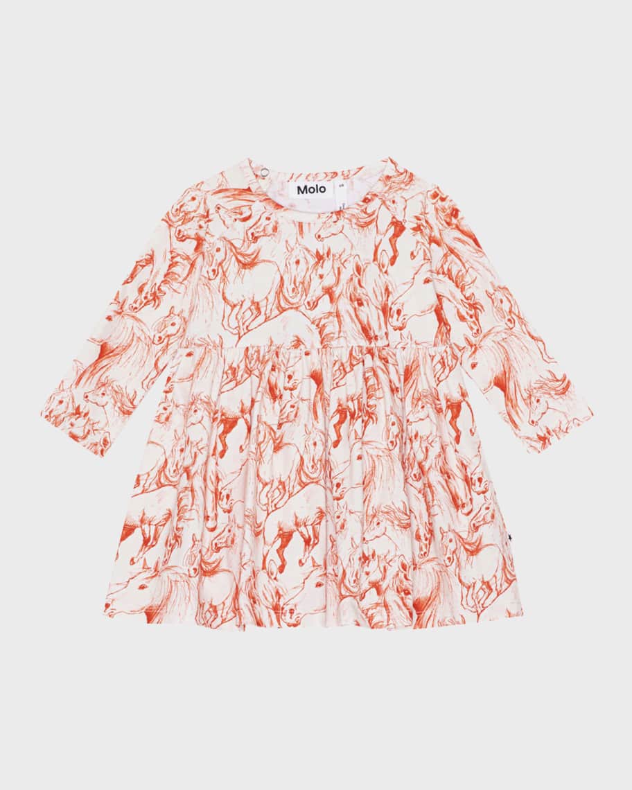 Image 1 of 2: Girl's Charmaine Horse-Print Dress, Size 6M-2