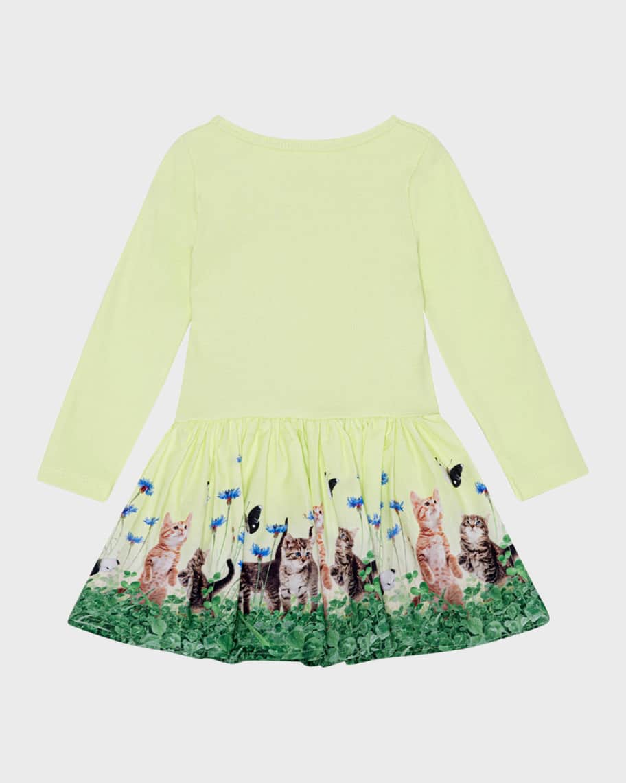Image 2 of 2: Girl's Candi Cats-Print Combo Dress, Size 6M-2