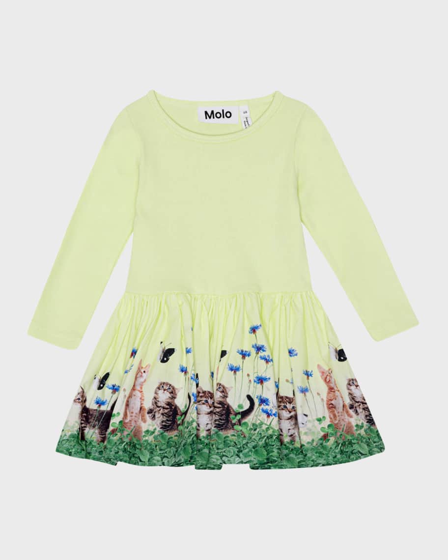 Image 1 of 2: Girl's Candi Cats-Print Combo Dress, Size 6M-2