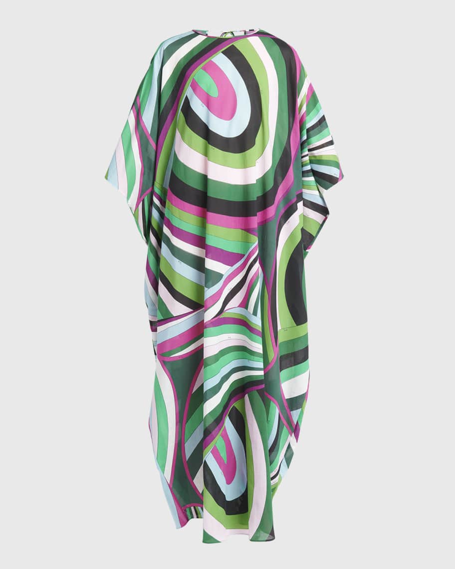 Image 1 of 6: Abstract-Print 3/4-Sleeve Maxi Kaftan Dress
