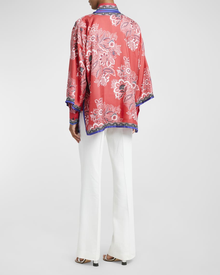 Image 3 of 6: Bandana Border-Print Open Silk Kesa