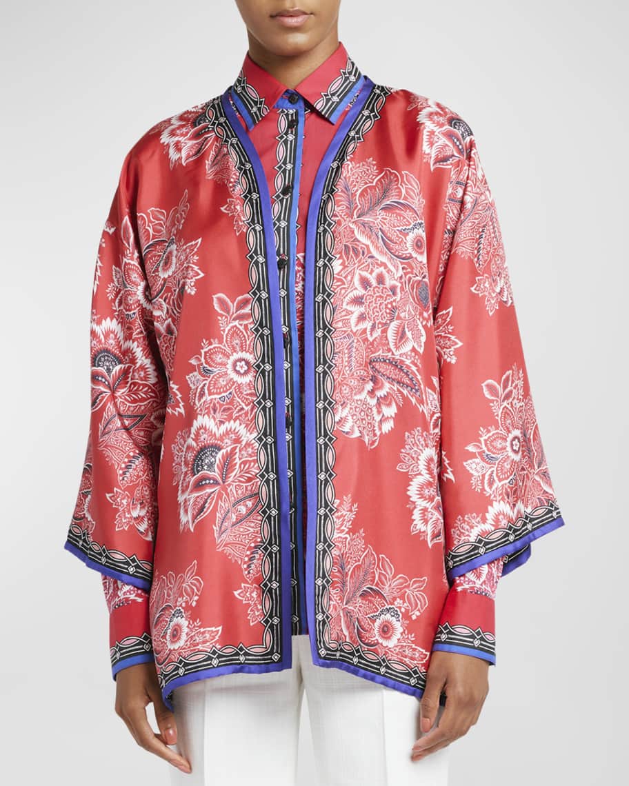 Image 1 of 6: Bandana Border-Print Open Silk Kesa