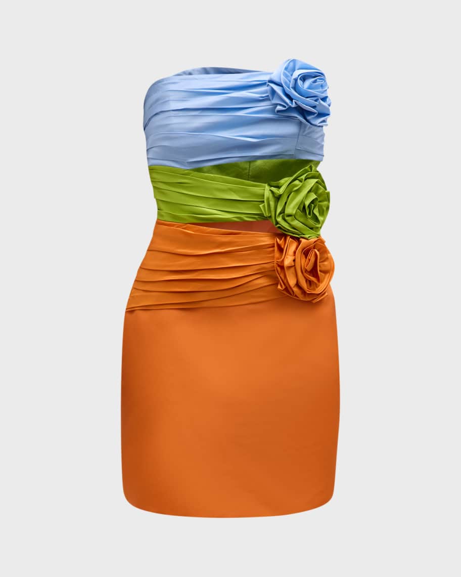Image 1 of 6: Tricolor Rosette Strapless Cutout Mini Dress