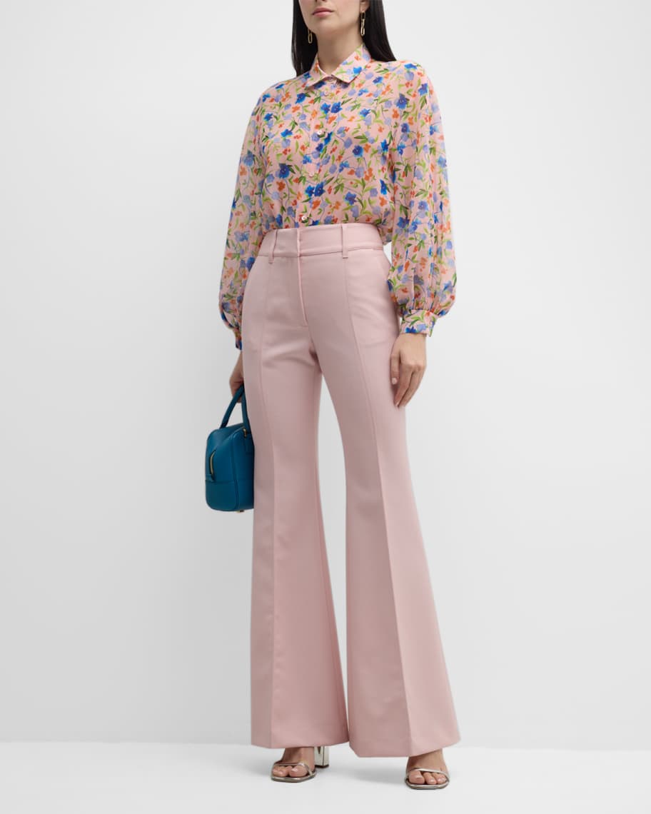 Image 2 of 6: Floral-Print Button-Front Top with Balloon Sleeves