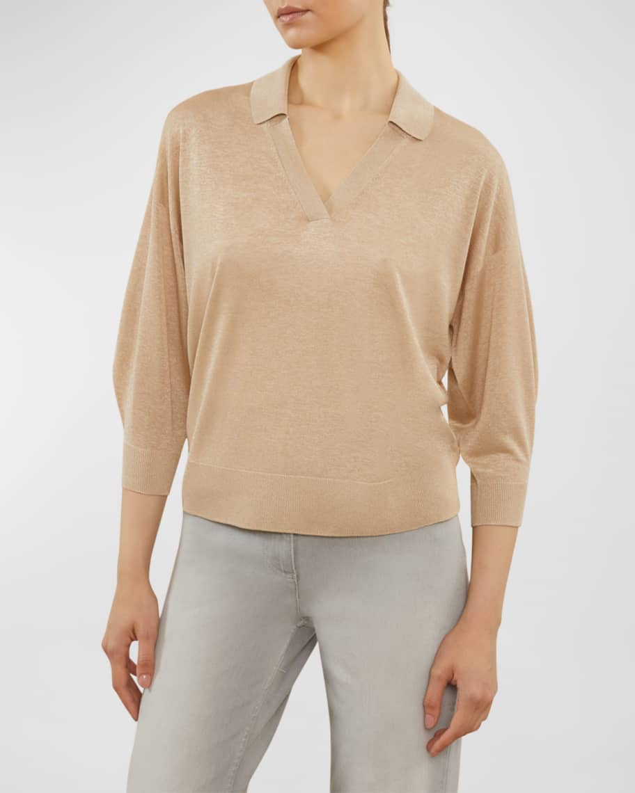 Image 1 of 3: 3/4-Sleeve Shimmer Knit Sweater