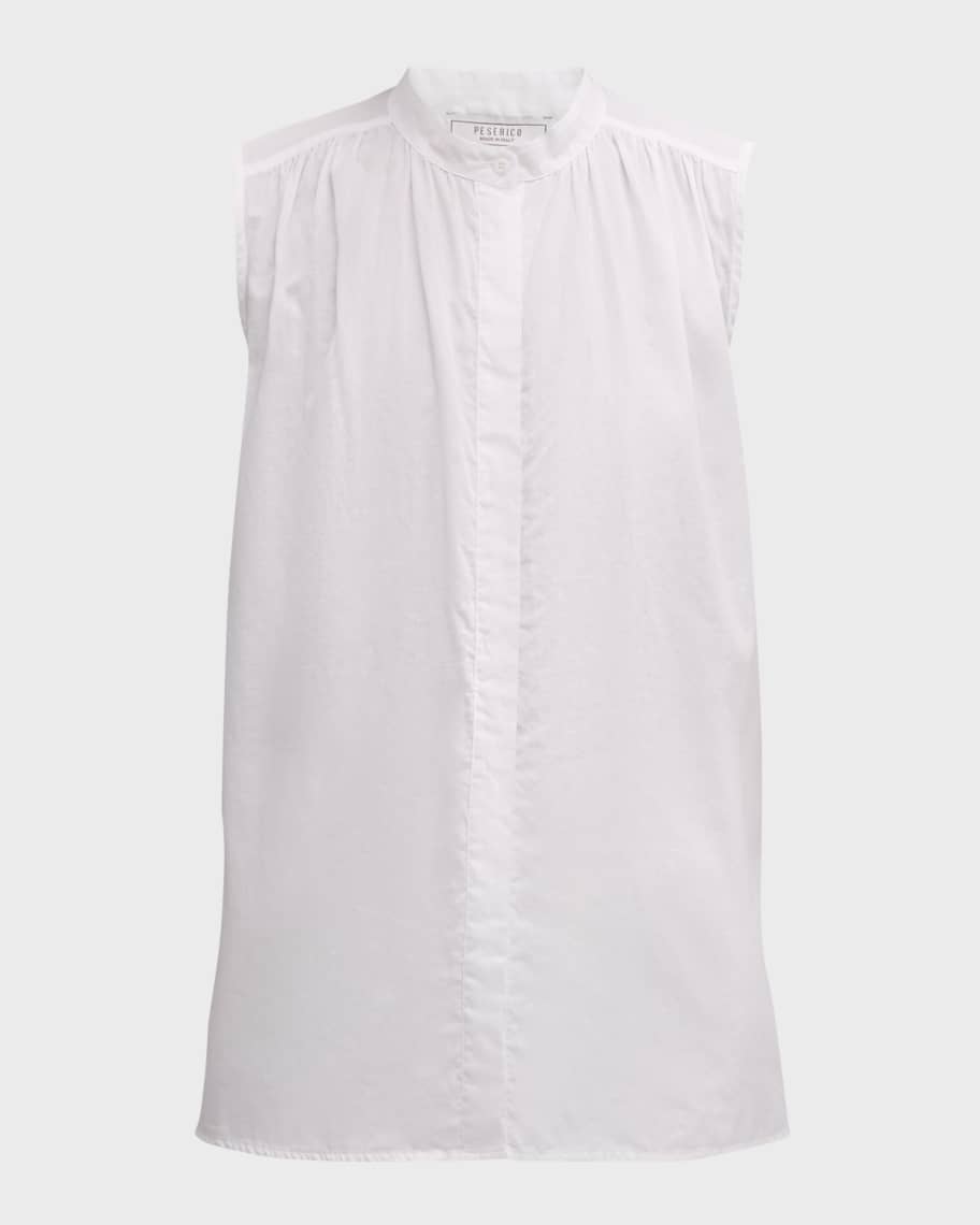 Image 1 of 6: Ruched Sleeveless Cotton Top