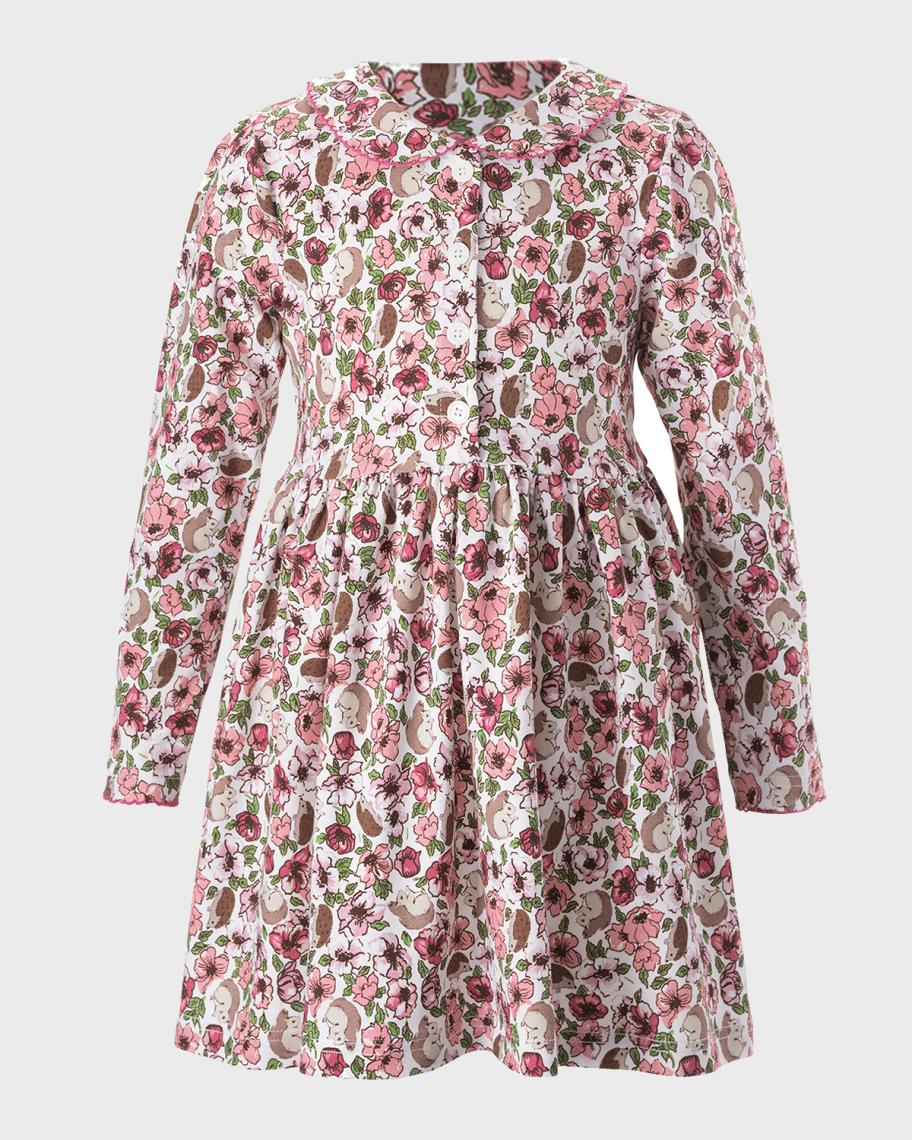 Rachel Riley London Girls Heart Daisy Print Jersey Dress - Pink