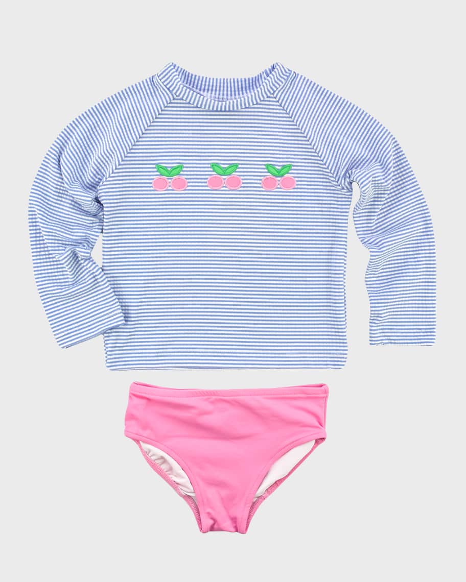 Image 1 of 2: Girl's Seersucker Rashguard Tankini W/ Cherries, Size 2-6X