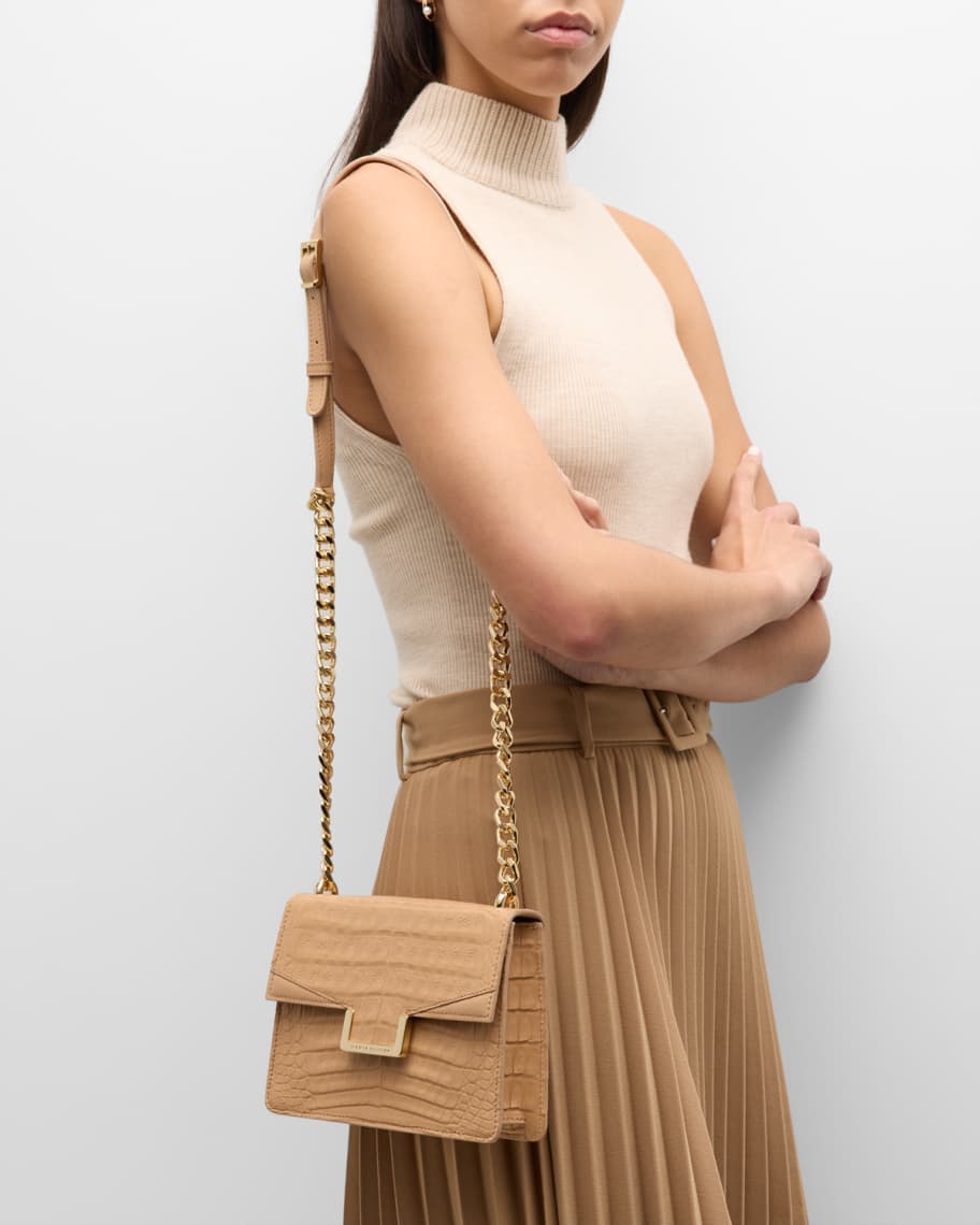 Image 2 of 6: Michelle Crocodile Flap Crossbody Bag