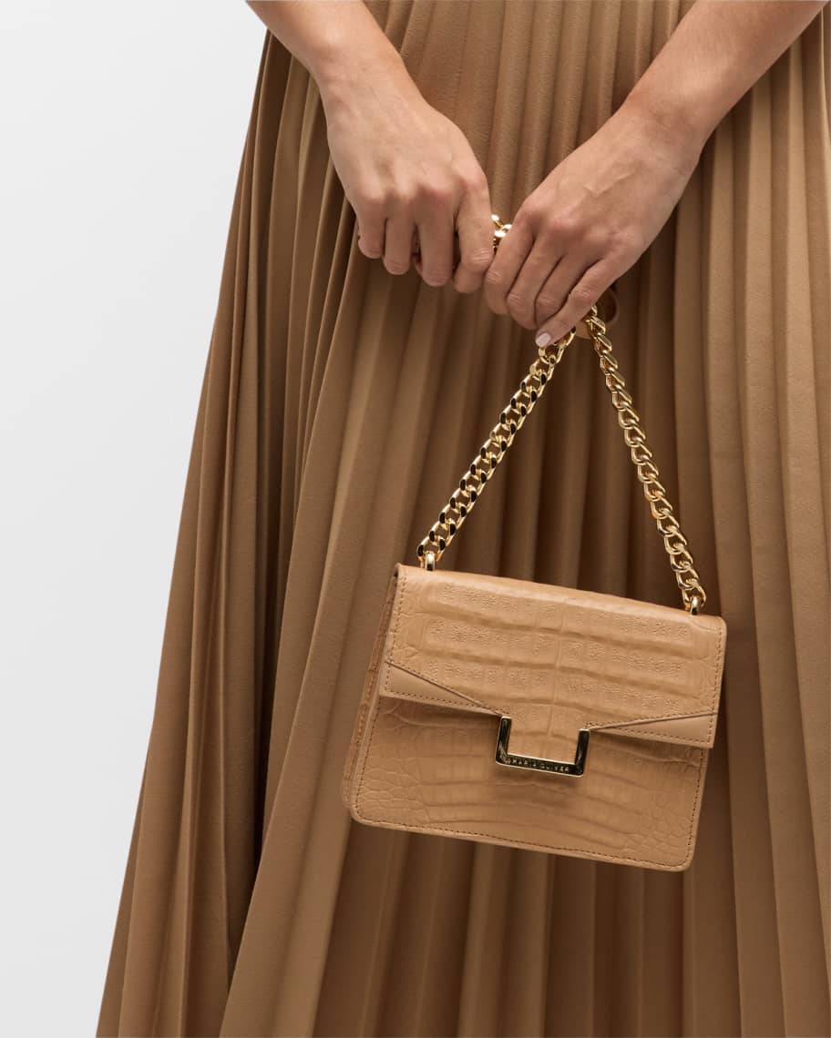 Image 3 of 6: Michelle Crocodile Flap Crossbody Bag