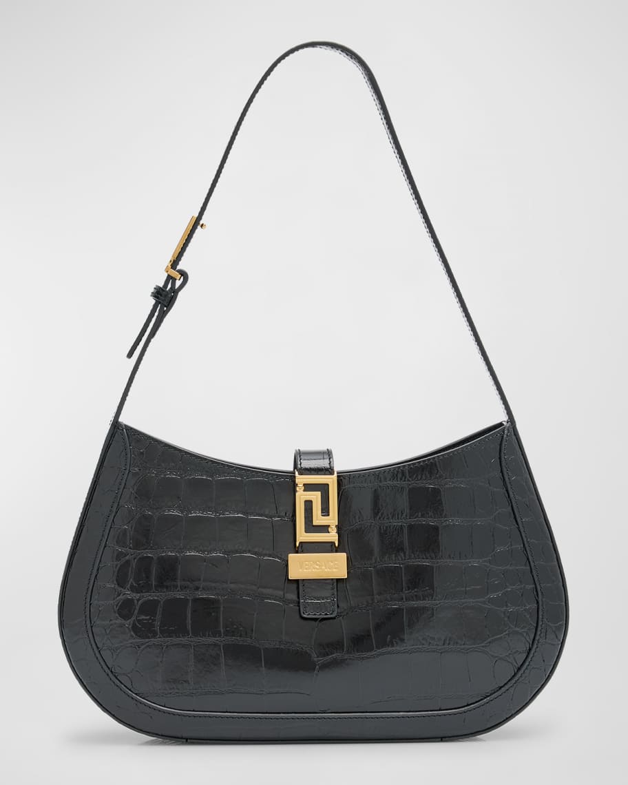 Versace Greca Goddess Large Croc-Embossed Hobo Bag | Neiman