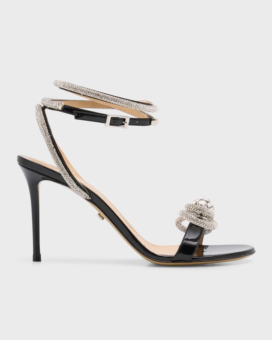MACH & MACH Crystal Embellished Leather Double Bow Sandals | Neiman Marcus