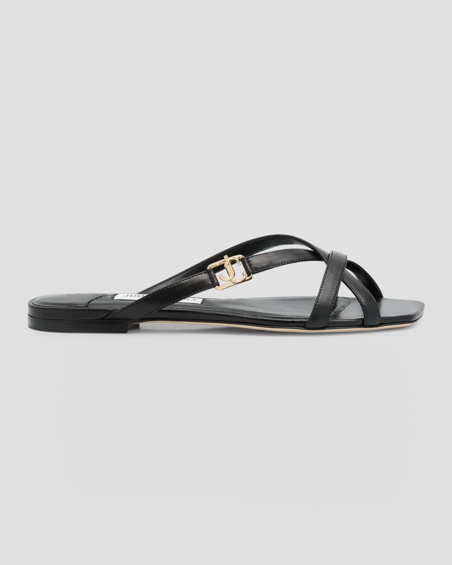 Image 1 of 6: Jess Leather Crisscross Flat Sandals