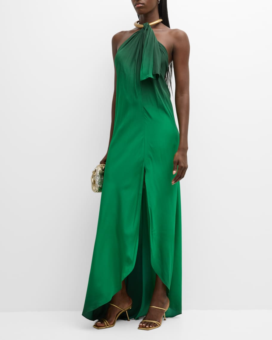 Image 1 of 6: Dreamers Refuge Ombre Slit-Hem Choker Halter Maxi Dress