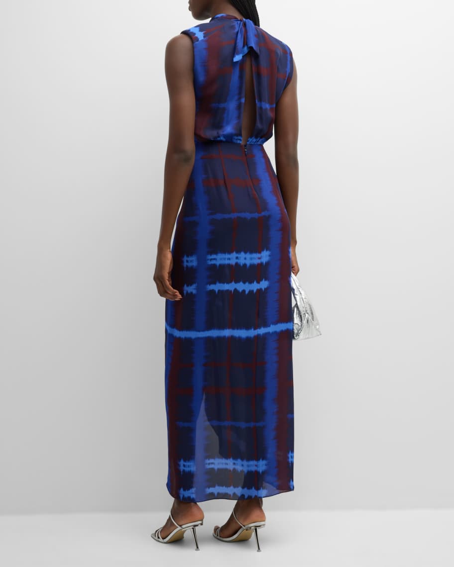 Image 3 of 6: Inspiring Vistas Check Draped Sleeveless Maxi Dress