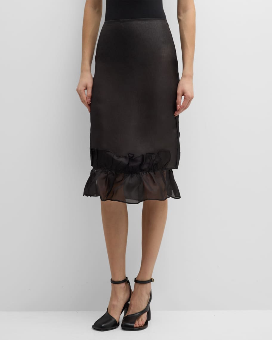 Image 1 of 6: Ruffle Frill Silk Pencil Skirt