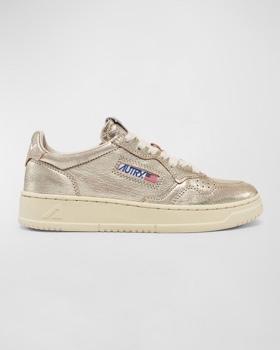 AUTRY Medalist Low-Top Metallic Leather Sneakers | Neiman Marcus