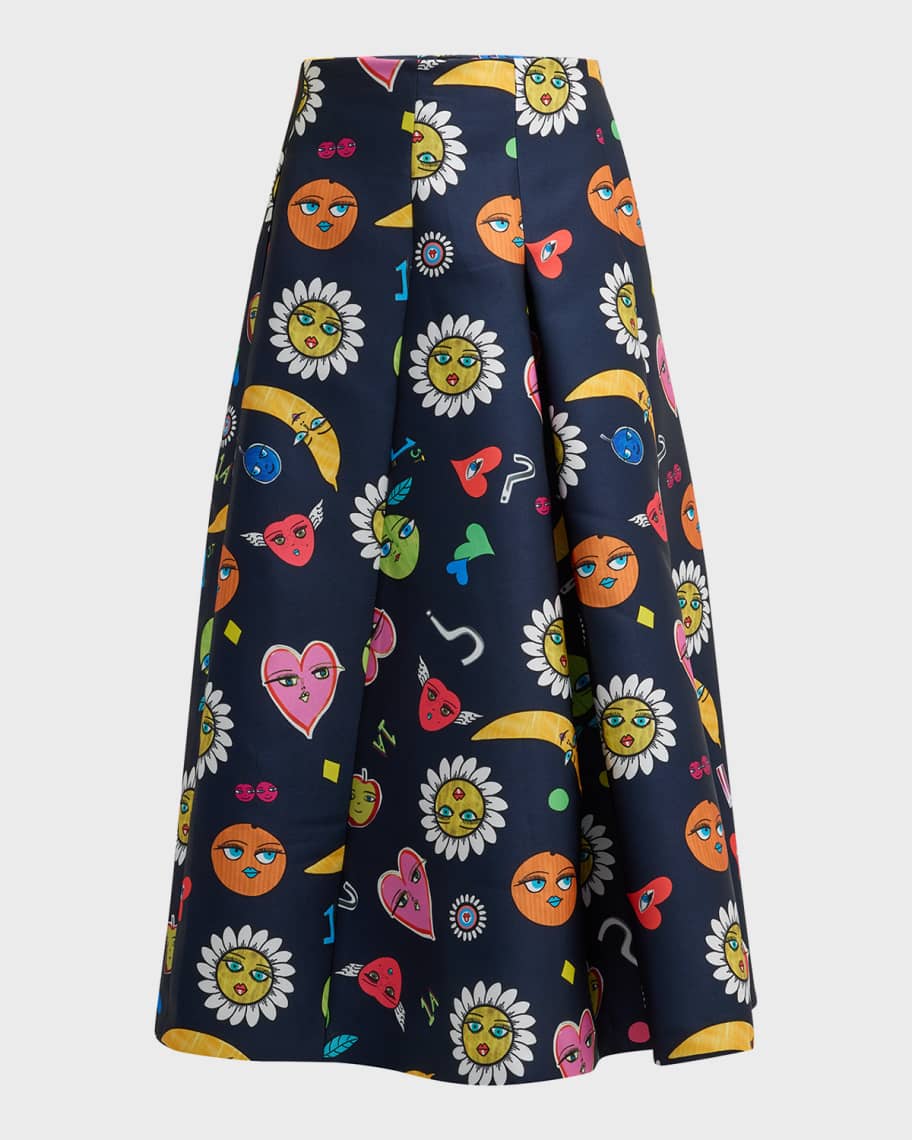 Maison Common Mixed Emoji Inverted Pleated Midi Skirt Neiman Marcus