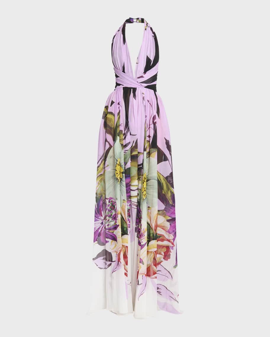 Elie Saab draped silk dress - Purple