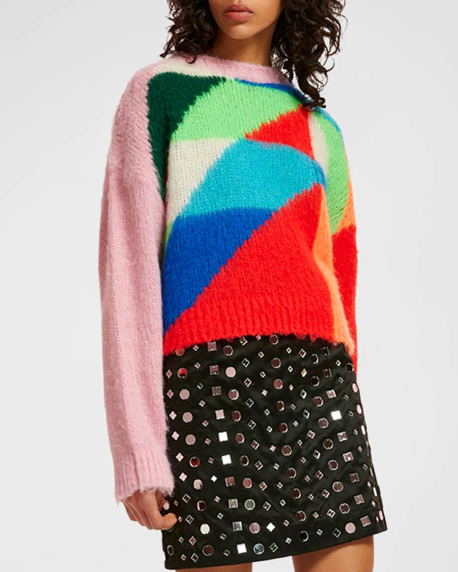 Image 1 of 4: Efancy Multicolor Geometric Intarsia-Knit Sweater