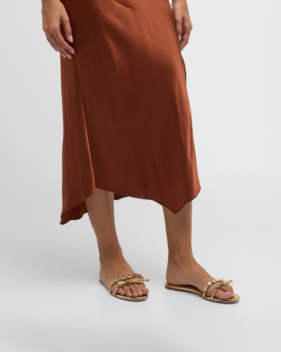 Image 2 of 6: Mirror Bow Crystal Flat Slide Sandals