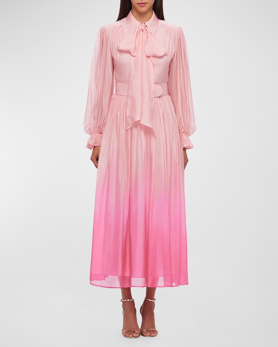 LEO LIN Cassie Blouson-Sleeve Ombre Midi Shirtdress | Neiman Marcus