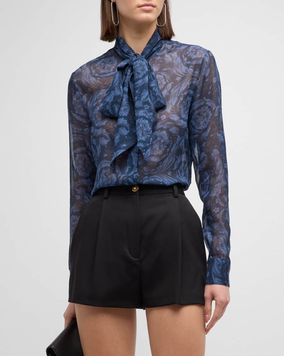 Versace Baroque-Print Neck-Tie Silk Georgette Informal Shirt | Neiman ...