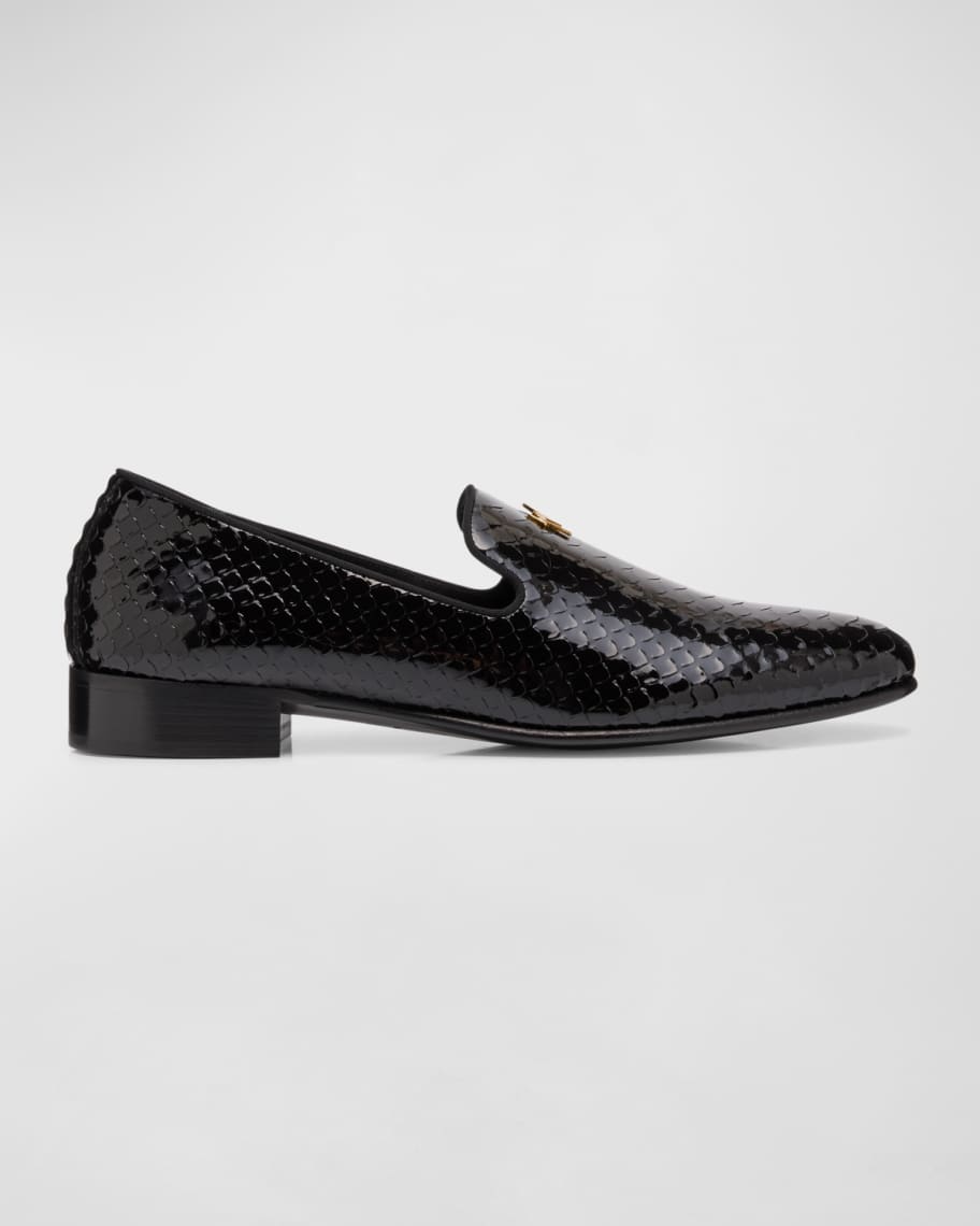 Image 1 of 5: Men's Lewis Pit Python-Print Loafers