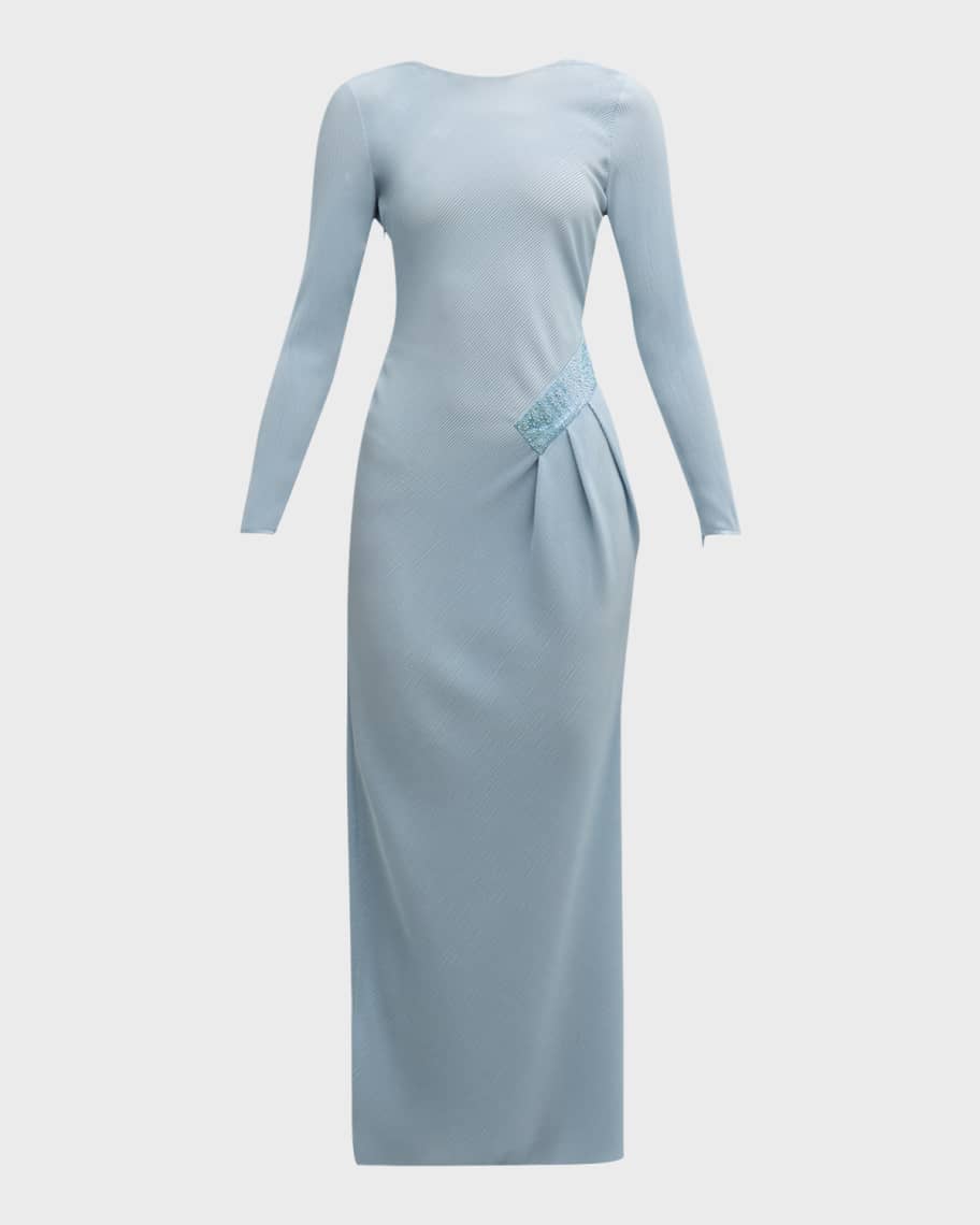Giorgio Armani Plisse Jersey Gown with Beaded Hip Detail | Neiman