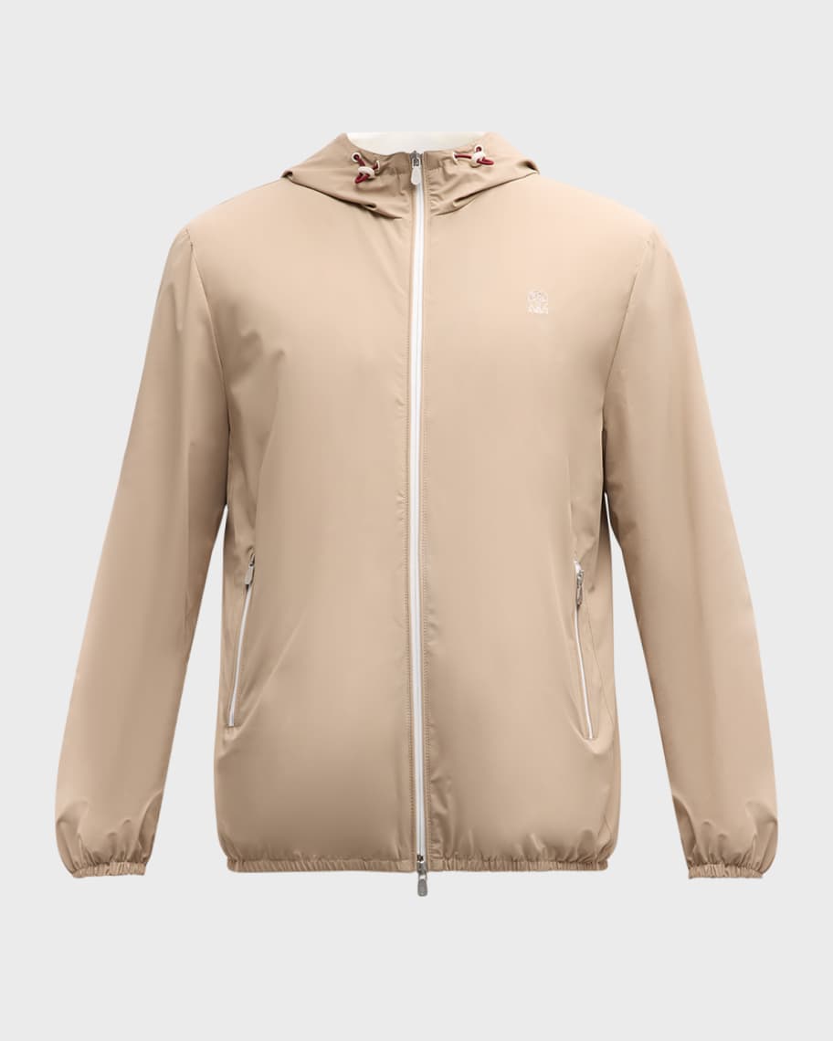 ジャケットその他 BRUNELLO CUCINELLI Membranated nylon jacket with logo and ho Brunello Cucinelli Men Membranated Nylon Jacket With Logo