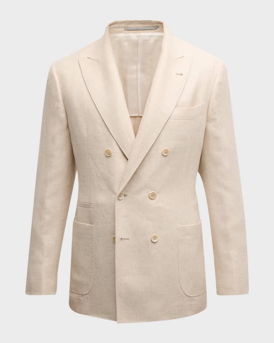 コート BRUNELLO CUCINELLI DOUBLE BREASTED JACKET Brunello Cucinelli Men's Linen, Wool and Silk Double