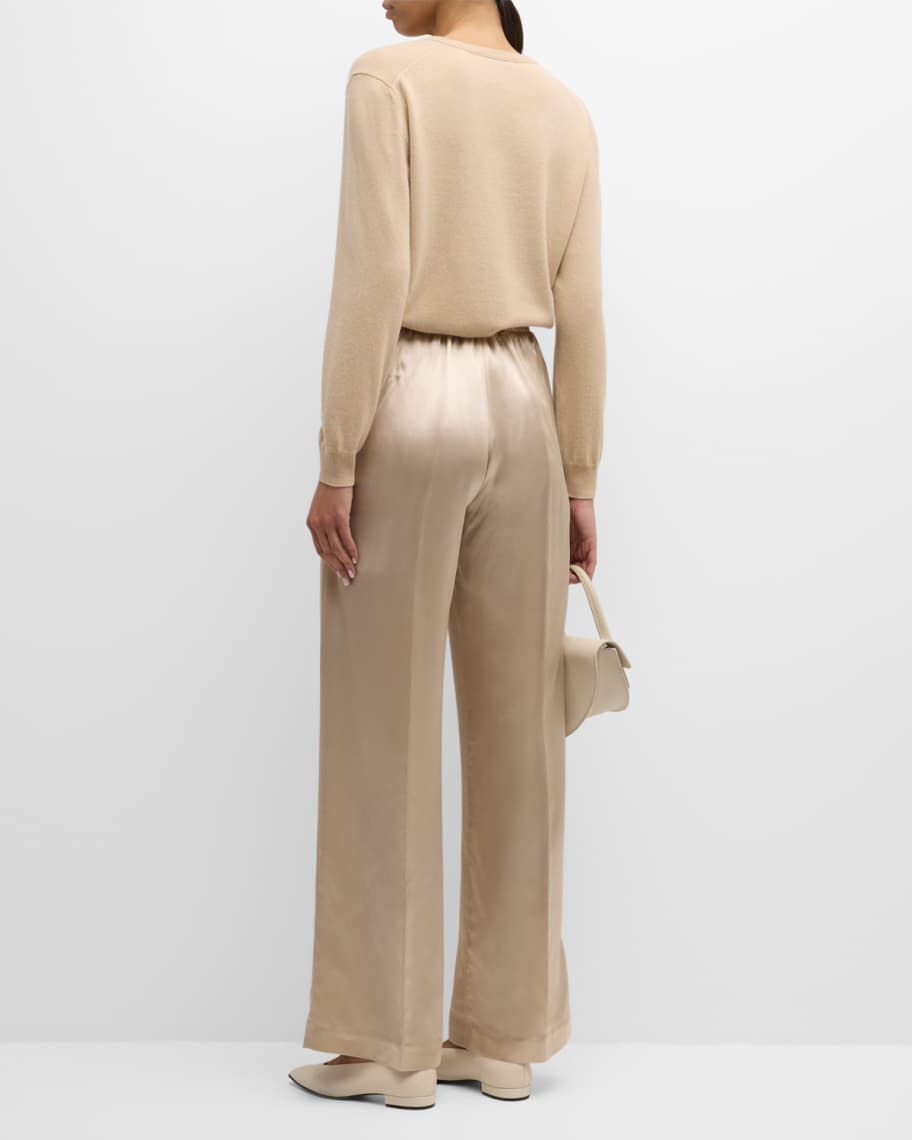 Image 3 of 6: High-Rise Wide-Leg Silk Pants