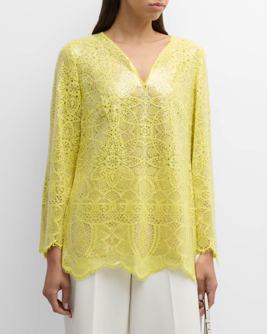 Image 1 of 6: Ellie Scalloped Sequin Lace Blouse