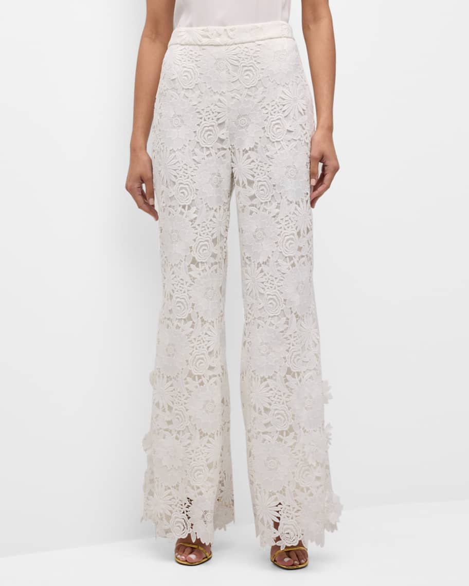 Ungaro Tanya High-Rise Flare-Leg Floral Lace Pants | Neiman Marcus