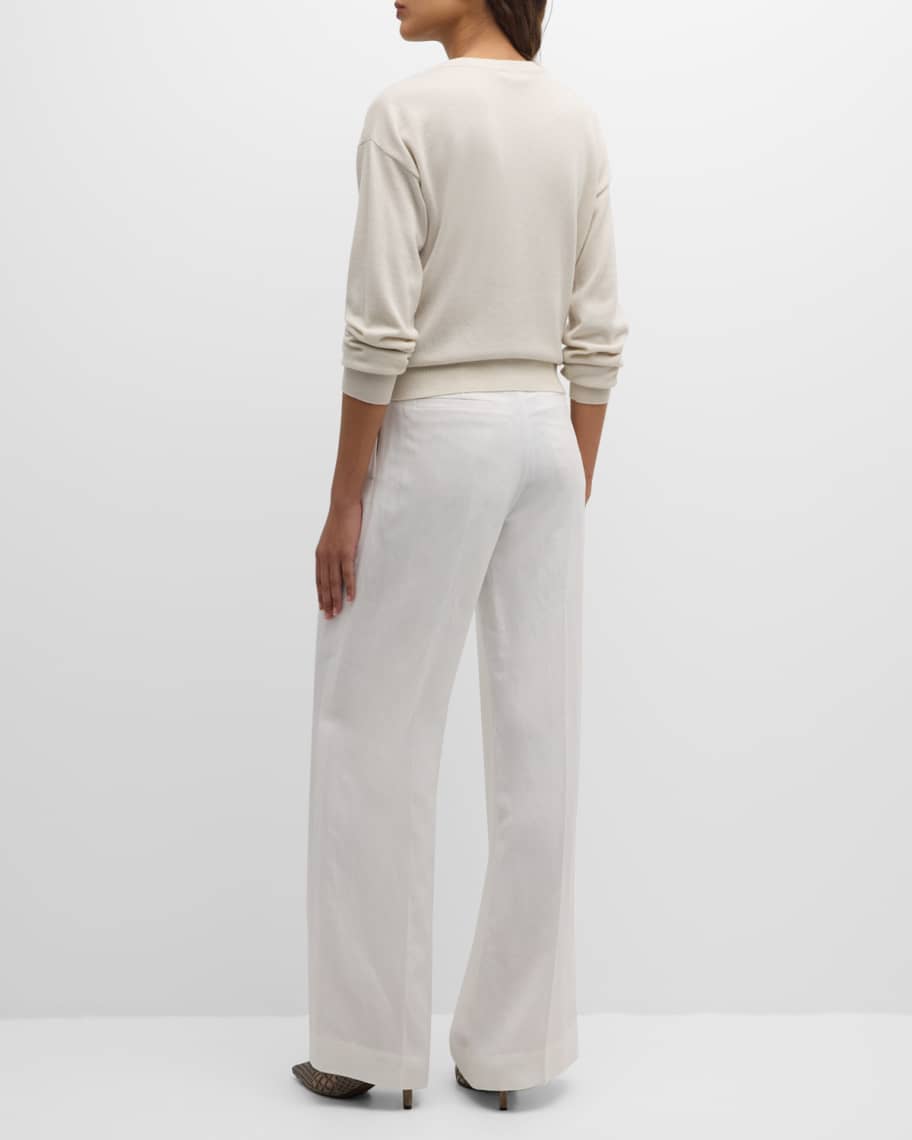 Image 3 of 6: Tonal Paillette Striped 2-Ply Cashmere Crewneck Sweater