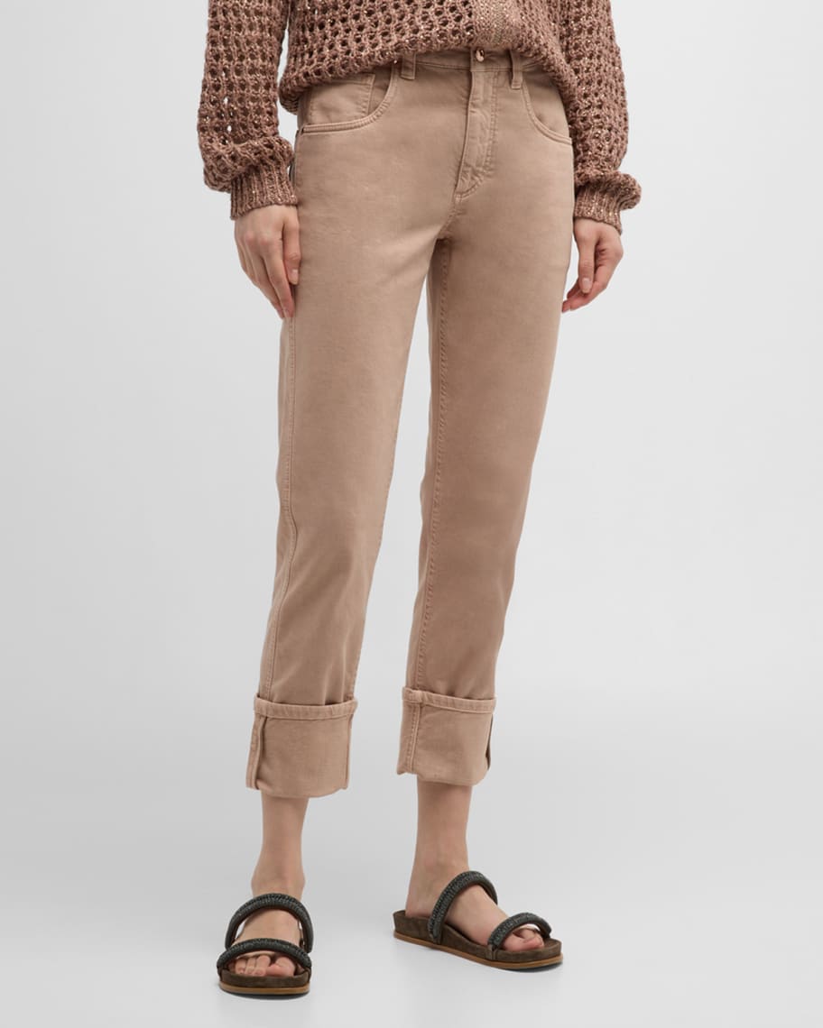 Image 1 of 6: Mid-Rise 5-Pocket Monili-Tab Skinny-Leg Roll-Ankle Jeans