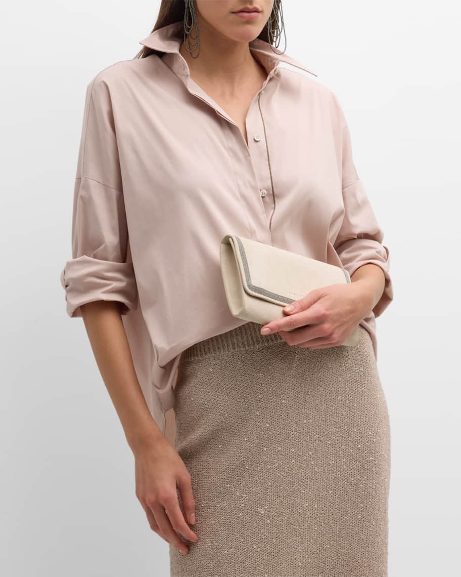 Image 2 of 5: Monili Flap Suede Clutch Bag