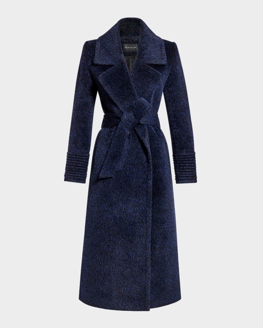 SENTALER Boucle Alpaca Long Notched Collar Wrap Coat Midnight Blue