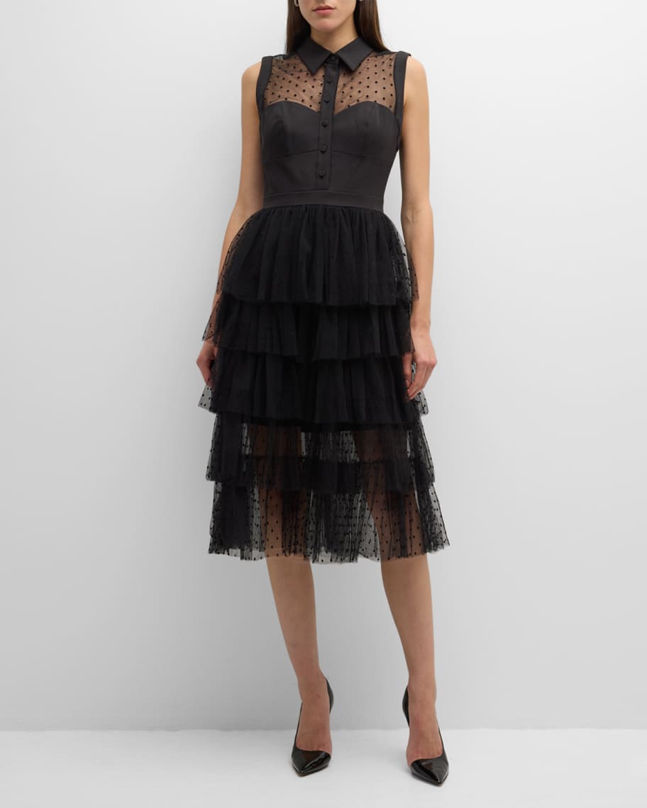 Image 2 of 6: Ruffle Polka-Dot Tulle Midi Dress
