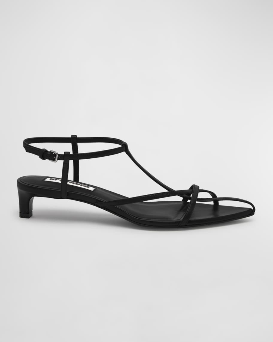 Jil Sander Leather T-Strap Kitten-Heel Sandals | Neiman Marcus