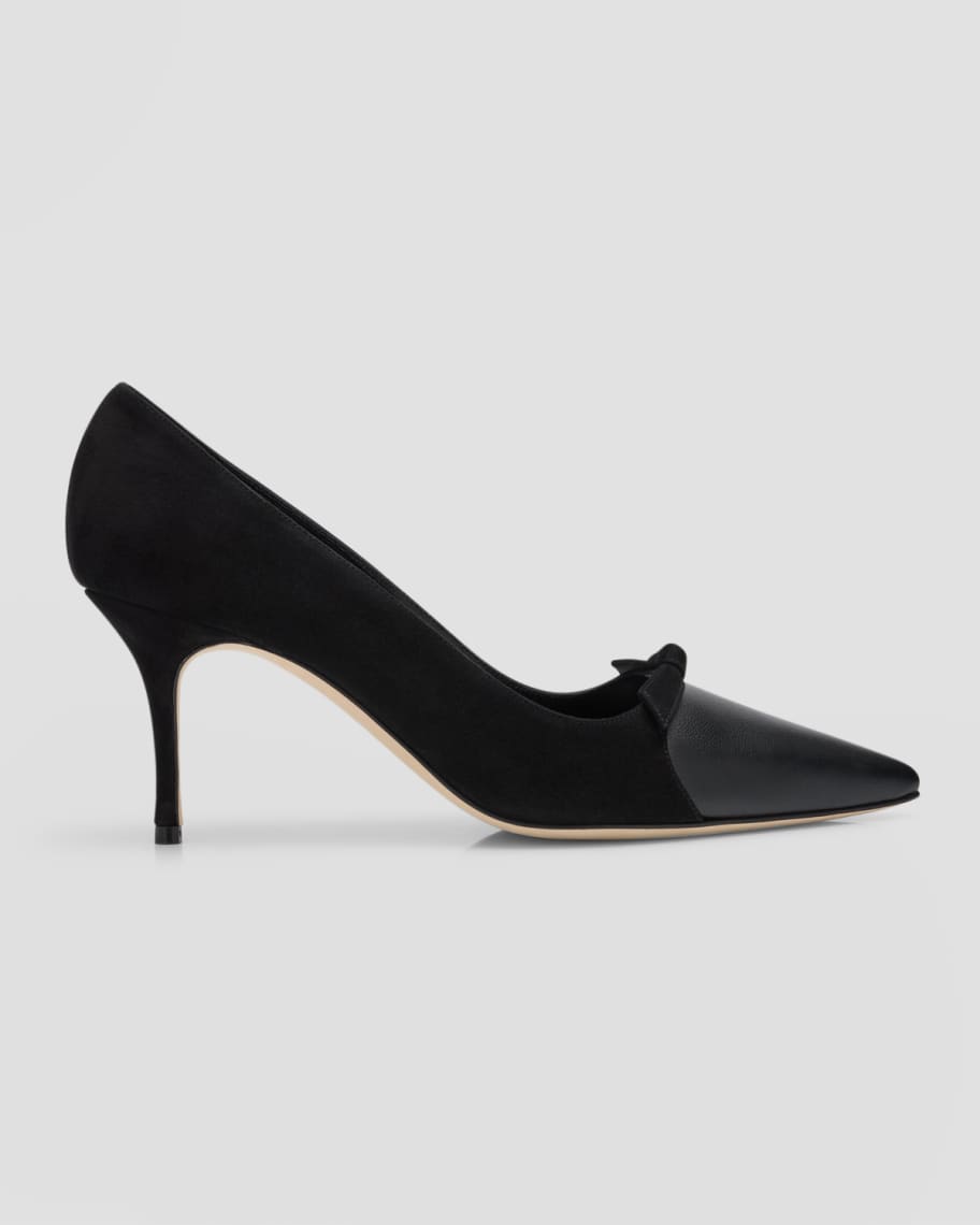 Manolo Blahnik Rinialola Mixed Leather Stiletto Pumps | Neiman Marcus