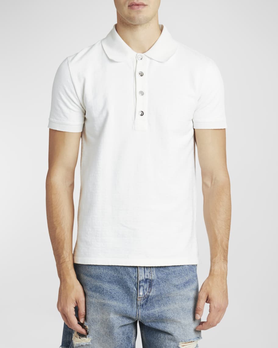Balmain Men's Pique Monogram Jacquard Polo Shirt | Neiman Marcus