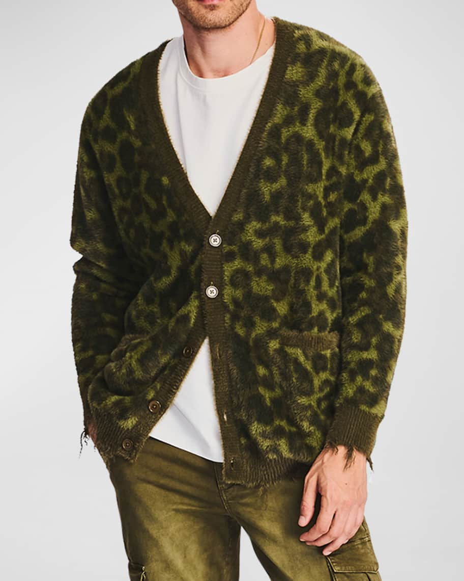 Louis Vuitton Leopard Silk-Front V-Neck Cardigan